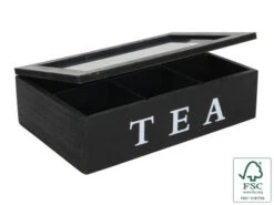 Oldenhof Theedoos Fluweel 6 Vakken Zwart Hout