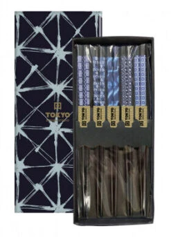 Oldenhof Eetstokjes 22,5 Cm Hout Blue Mixed Designs 5 Stuks