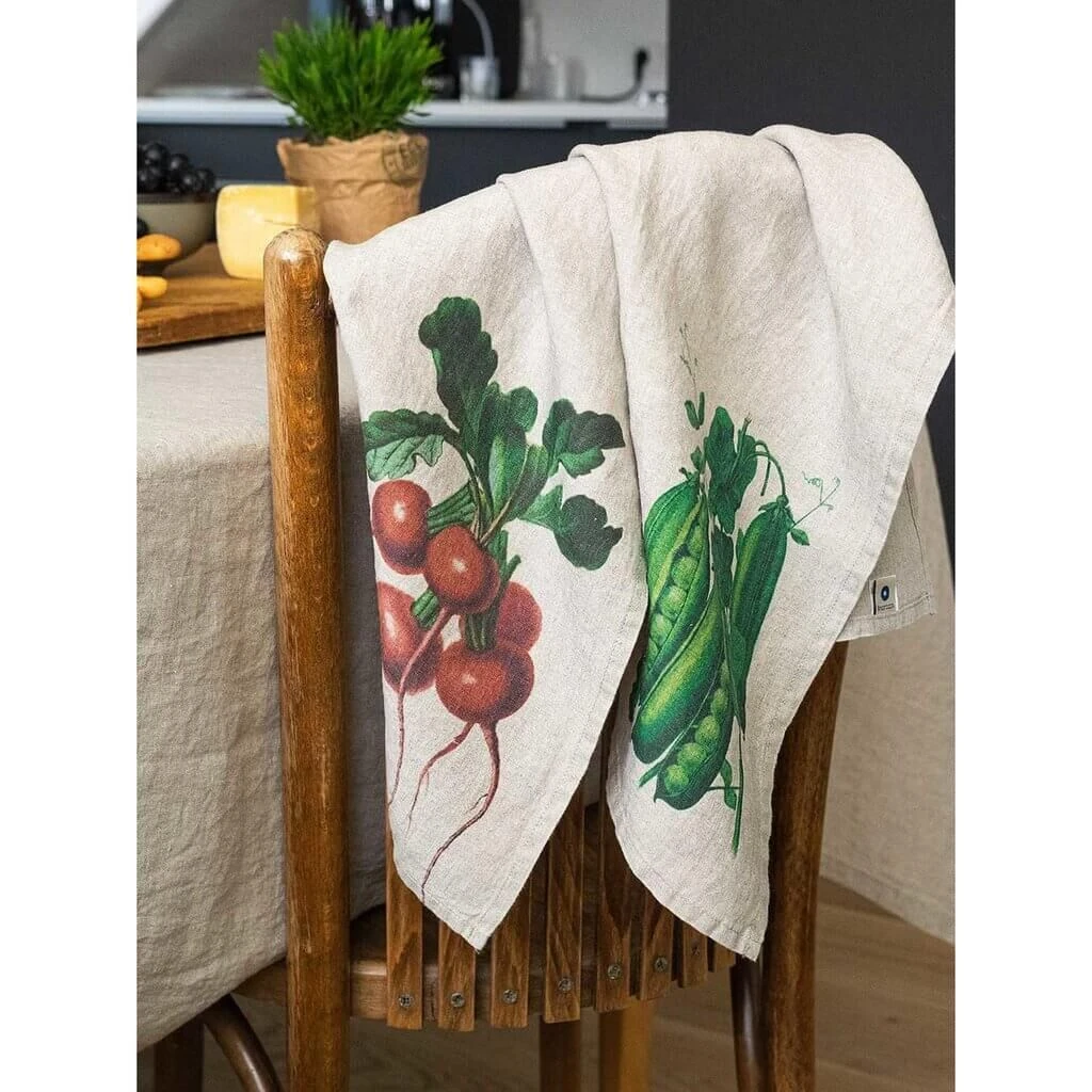 Oldenhof Radish & Peas handdoek 42 x 60 cm linnen 2 stuks Oldenhof Radish & Peas Handdoek 42 X 60 Cm Linnen 2 Stuks -Exporteren Oldenhof winkel linoroom kitchen towels radish and peas vertical