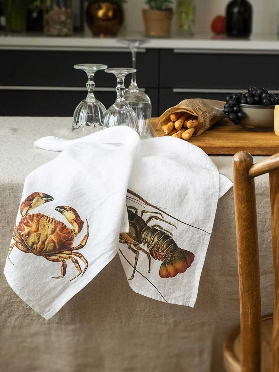 Oldenhof Crab & Lobster handdoek 42 x 60 cm linnen 2 stuks Oldenhof Crab & Lobster Handdoek 42 X 60 Cm Linnen 2 Stuks -Exporteren Oldenhof winkel linoroom kitchen towels sea animals vertical lr13